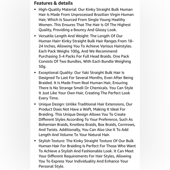 HUMAN HAIR 100g Kinky Straight Bulk Human Hair Unprocessed Brazilian No Weft 22” - Picture 13 of 16